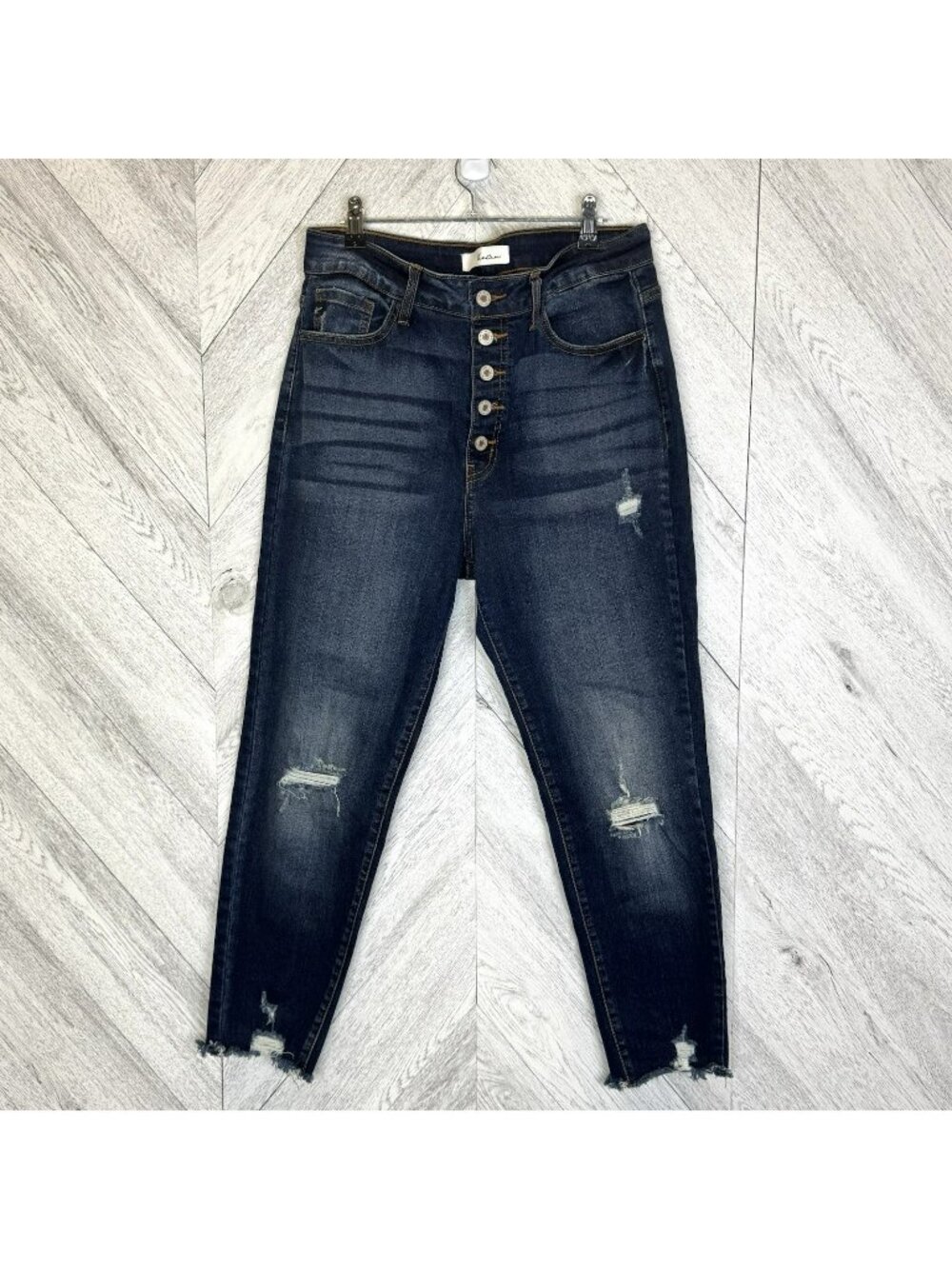 Kancan Skinny Jeans Womens Size 29 Exposed Button Fly Dark Wash Raw Hem 26"